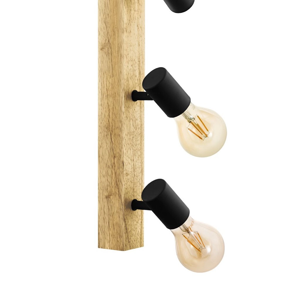 Landelijke plafondlamp Townshend 3 4-lichts zwart met hout Eglo 9002759994815