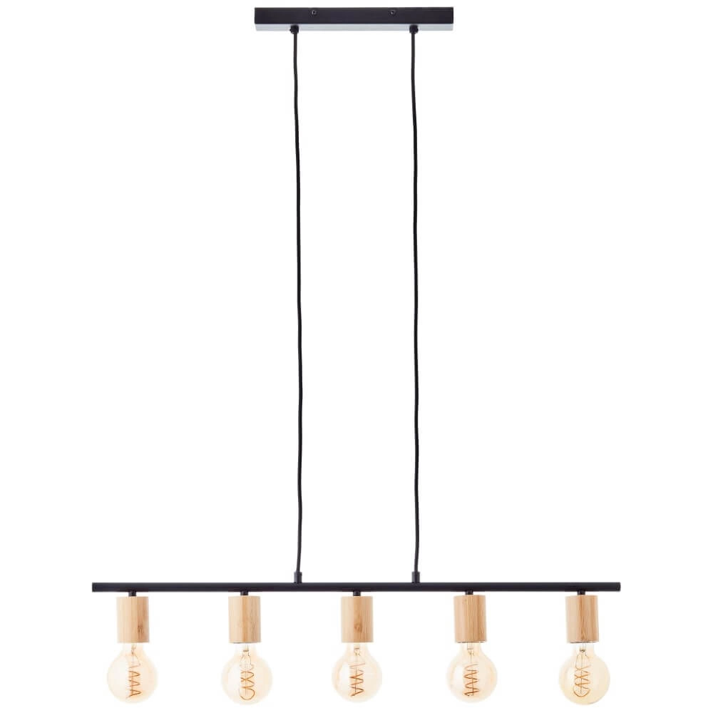 5-lichts hanglamp Kerry zwart met hout Brilliant 4004353408960