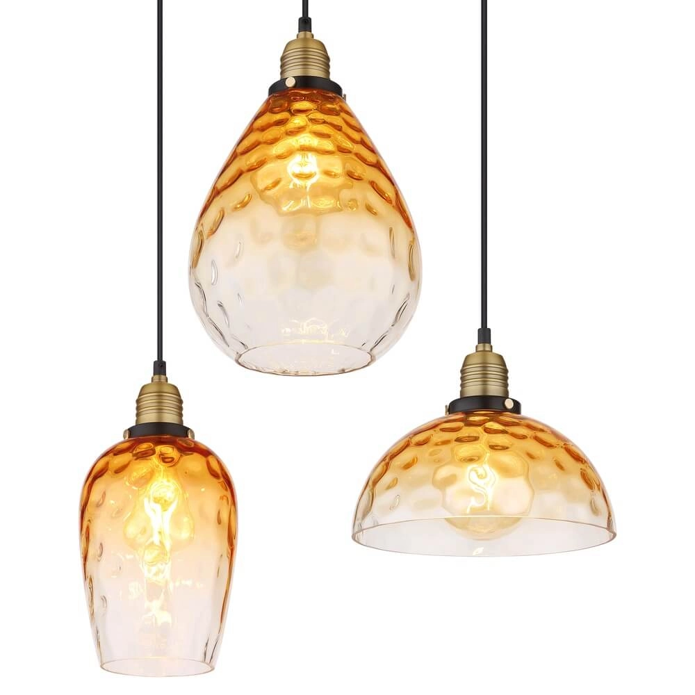 6-lichts hanglamp Salvy amber glas honinggraat Globo 9007371445608