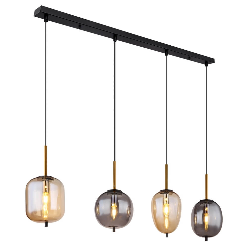 Hanglamp Blacky amber en smoke glas 4-lichts