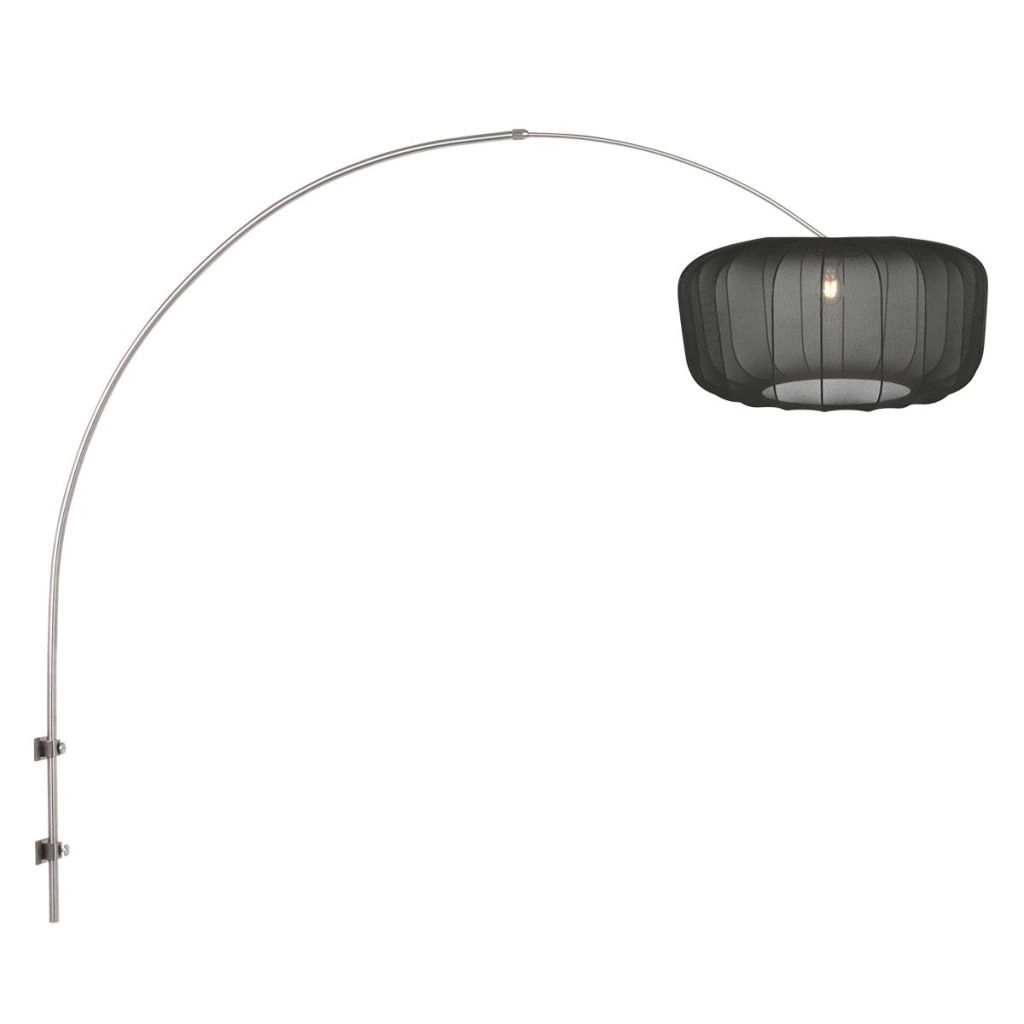 Wandlamp Vela Lino metaal grijs met zwarte kap
