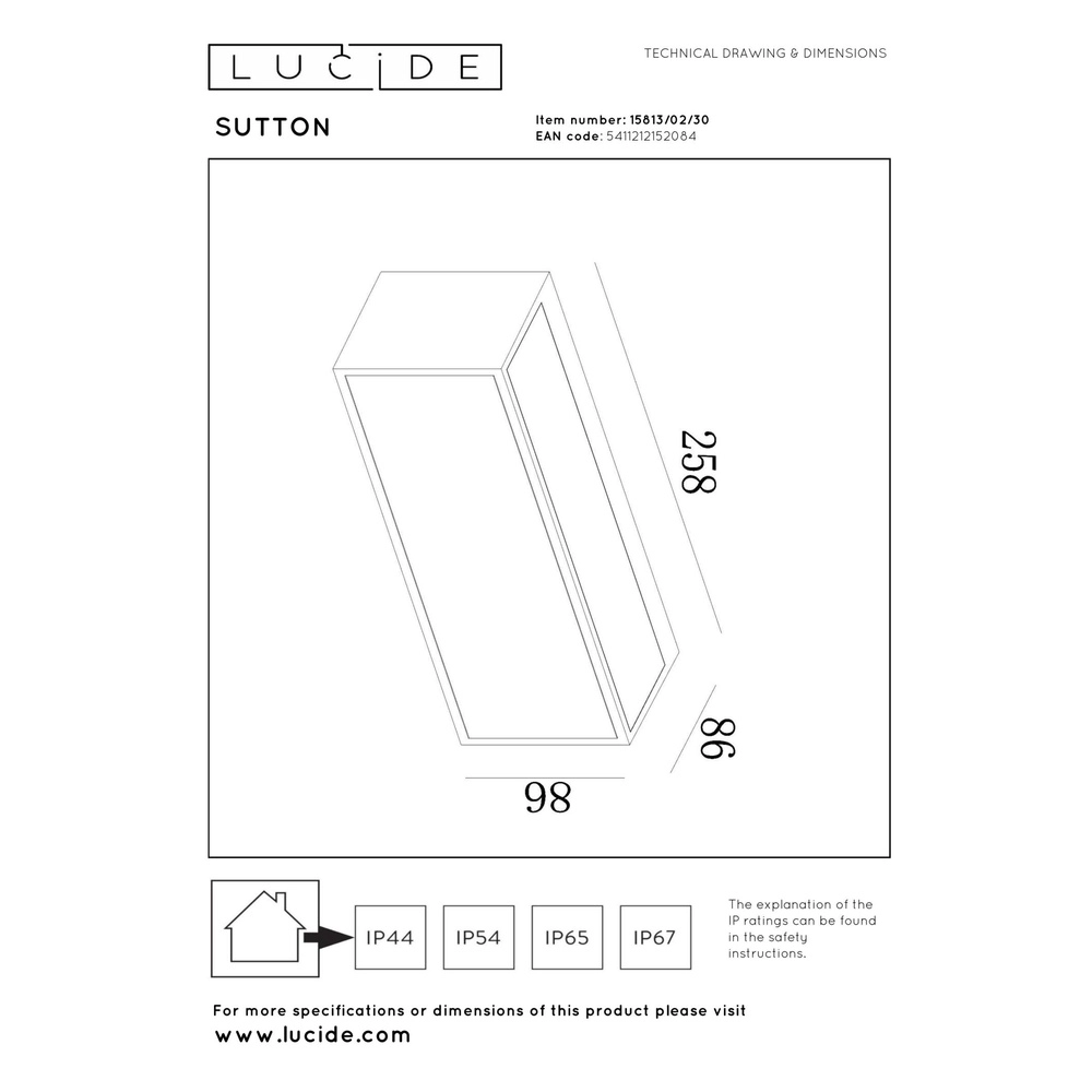 Strakke wandlamp Sutton zwart Lucide 5411212152084