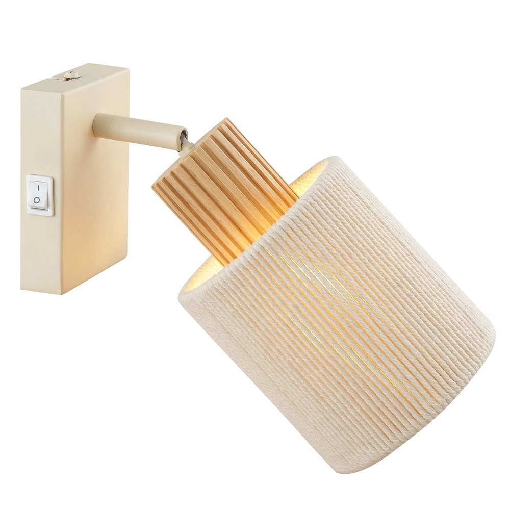 Wandlampje Arlo zand bruin met hout en schakelaar Brilliant 4004353477034