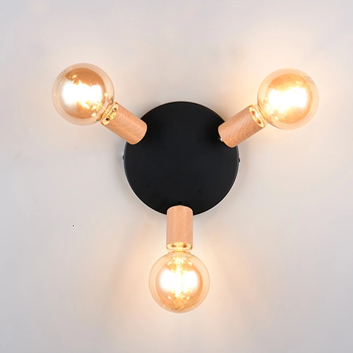 Plafondlamp Lamego 3-lichts zwart met hout Trio 4017807672039