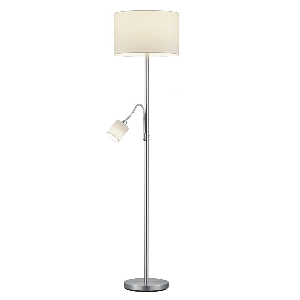 Vloer Leeslamp Hotel 2-lichts metaalgrijs met witte kap Vloer Leeslamp Hotel 2-lichts metaalgrijs met witte kap