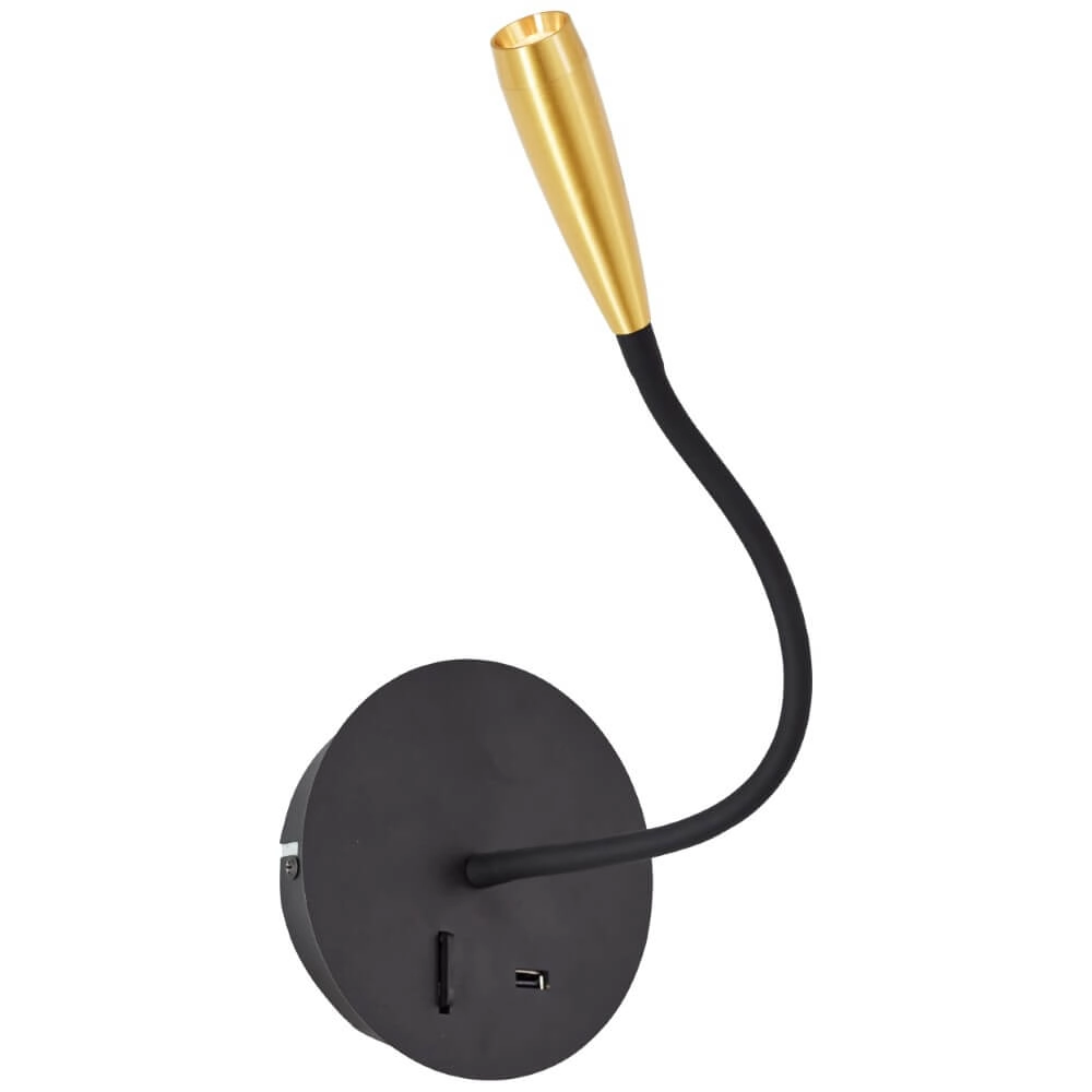 Flexibele wandlamp Jutta zwart met goud Brilliant 4004353425837