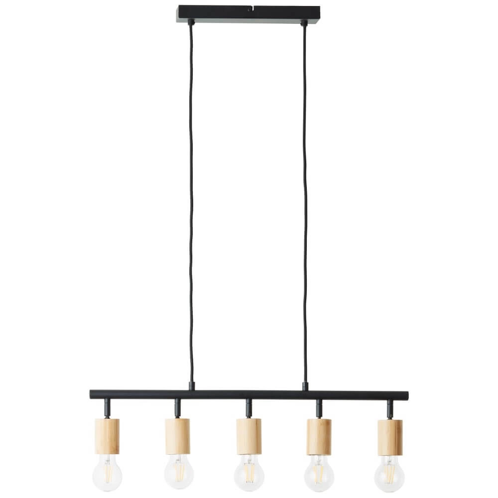 5-lichts hanglamp Tiffany zwart met hout Brilliant 4004353406409
