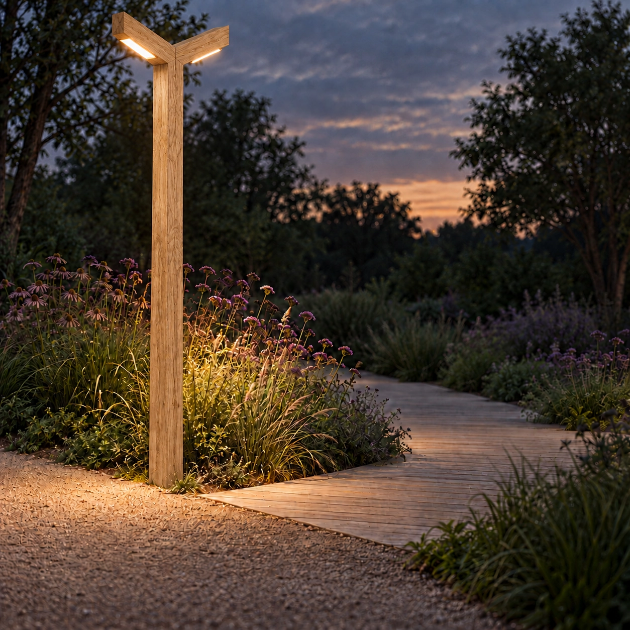 Dubbele houten straatlamp Stelle Eiken - 4M - PH08 - 3000K