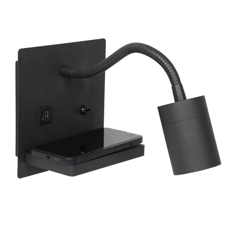 Bedlamp zwart Upround met oplader en usb Bedlamp zwart Upround met oplader en usb