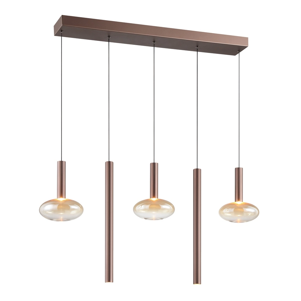 Hanglamp Veridian koffie bruin met amber glas Brilliant 4004353477942