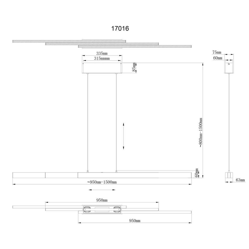 Design hanglamp Ethan 150cm grijs Globo 9007371462247