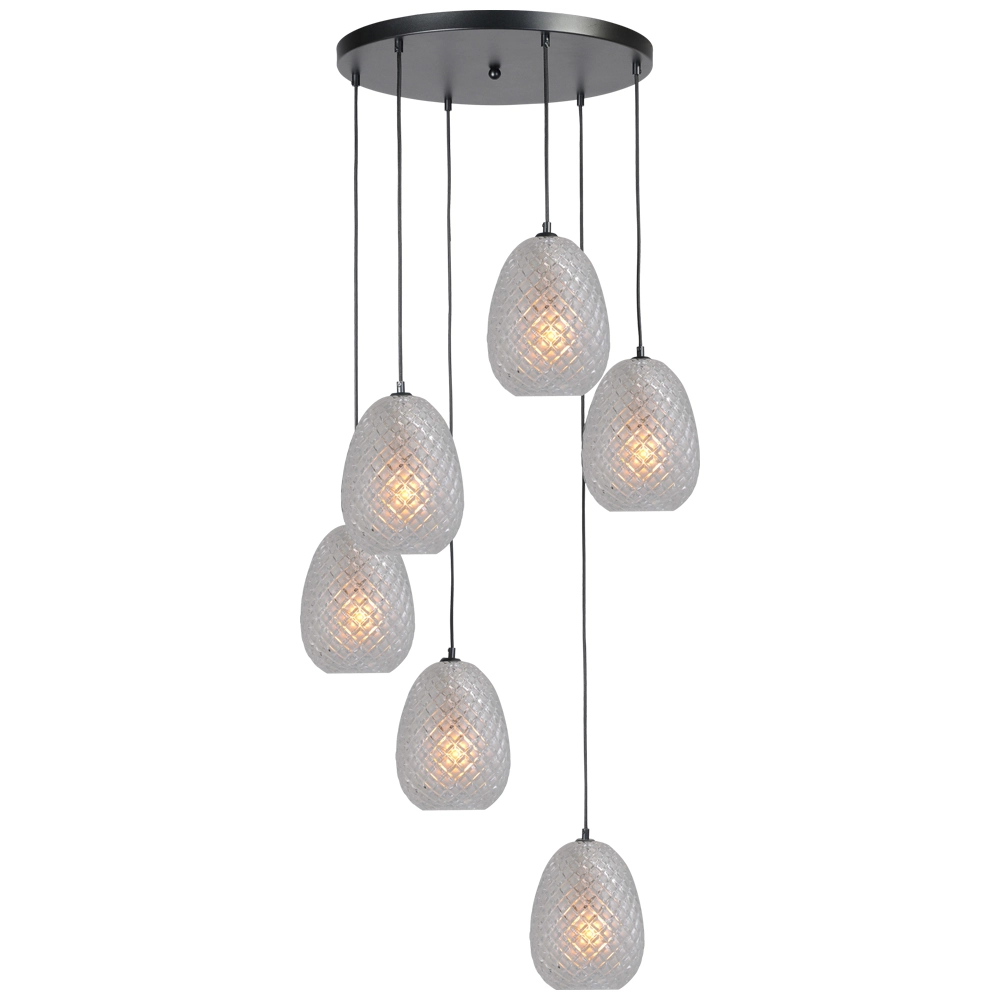 Zwarte hanglamp Pineapple 6-lichts met helderglas