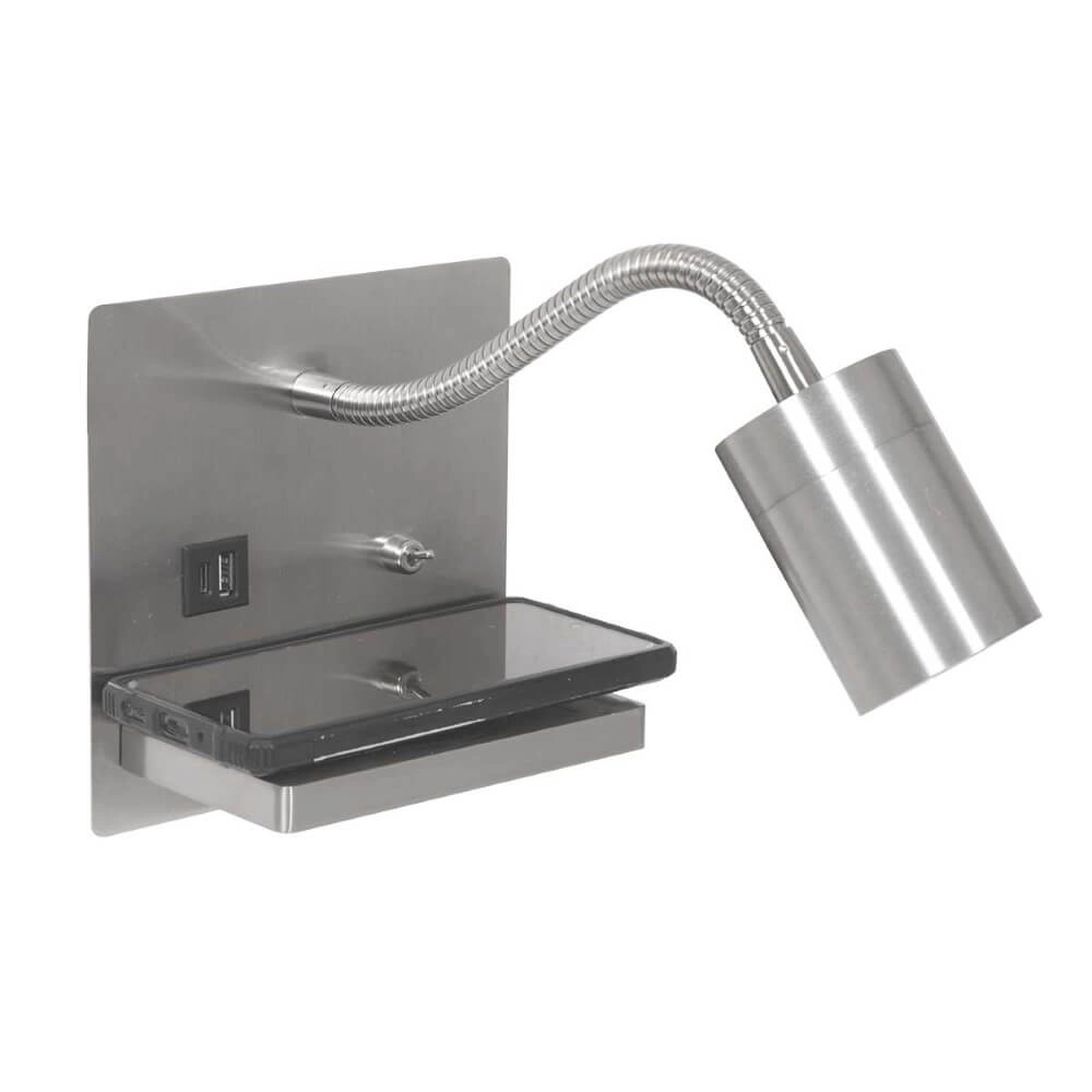 Bedlamp RVS Upround met oplader en usb Bedlamp RVS Upround met oplader en usb
