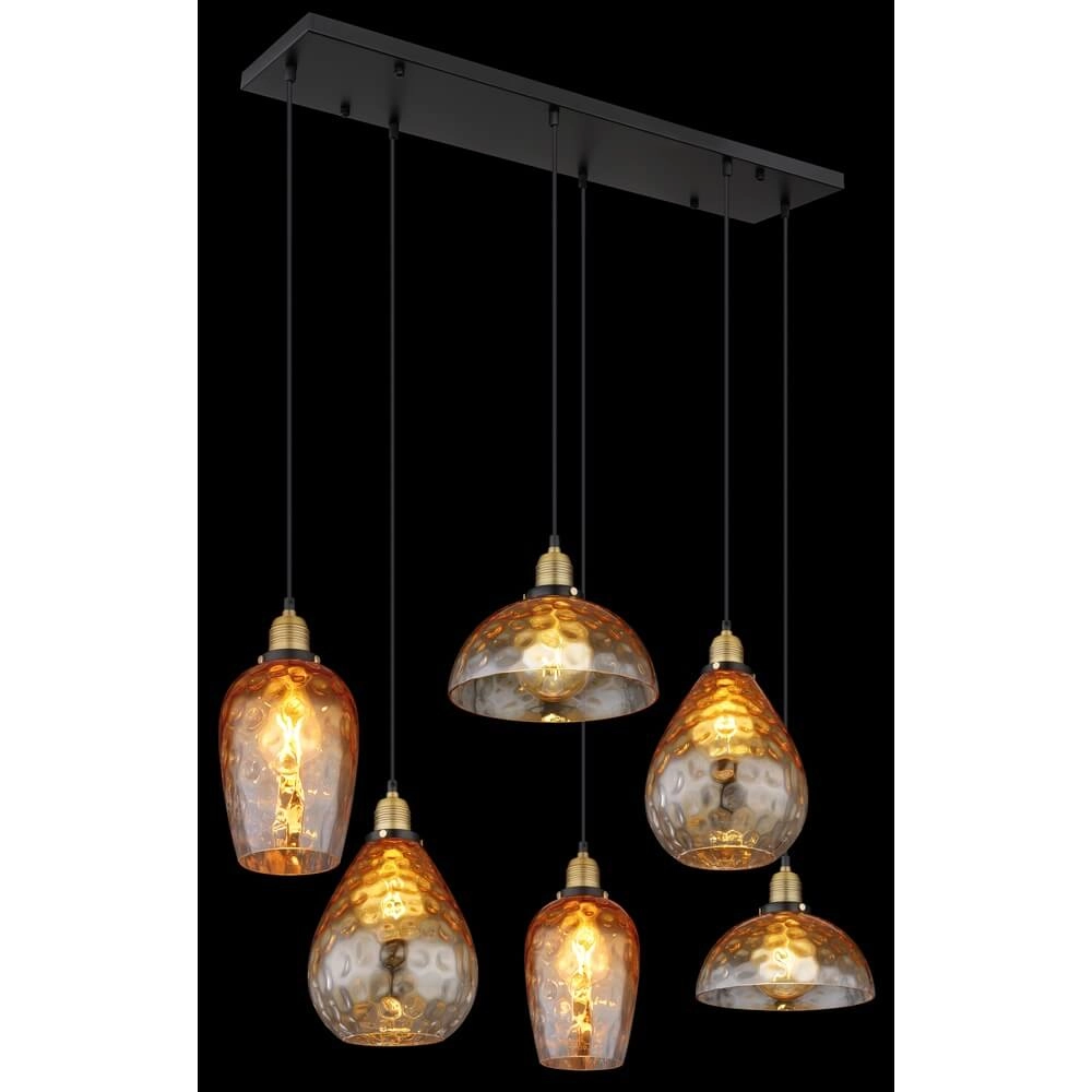 6-lichts hanglamp Salvy amber glas honinggraat Globo 9007371445608