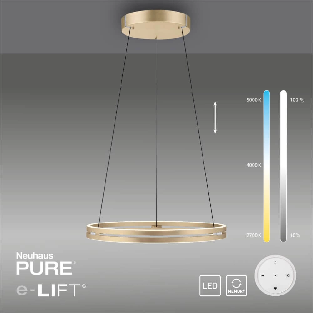 Strakke hanglamp Pure E-Loop messing Ø 70cm Paul Neuhaus 4012248372296
