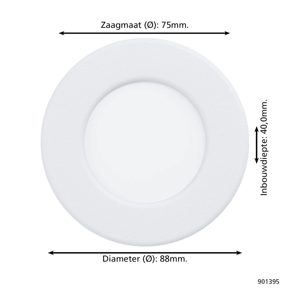 Inbouwspot Fueva 6 rond - wit - Ø 8,8cm Eglo 9008606330751