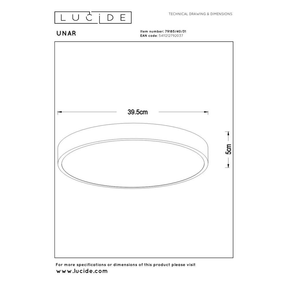 Plafonniere Unar Ø 39,5cm - 2700K - wit Lucide 5411212792037