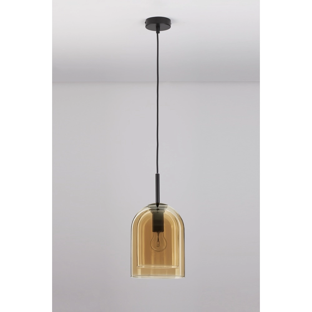 Hanglamp Velor enkel zwart met amber glas Lyora 5212017431202