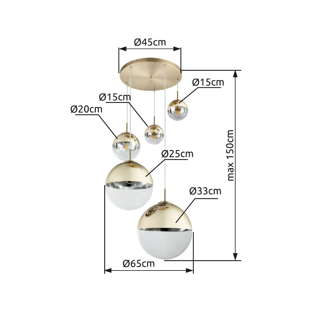 5-lichts hanglamp Varus goud Globo 9007371377466