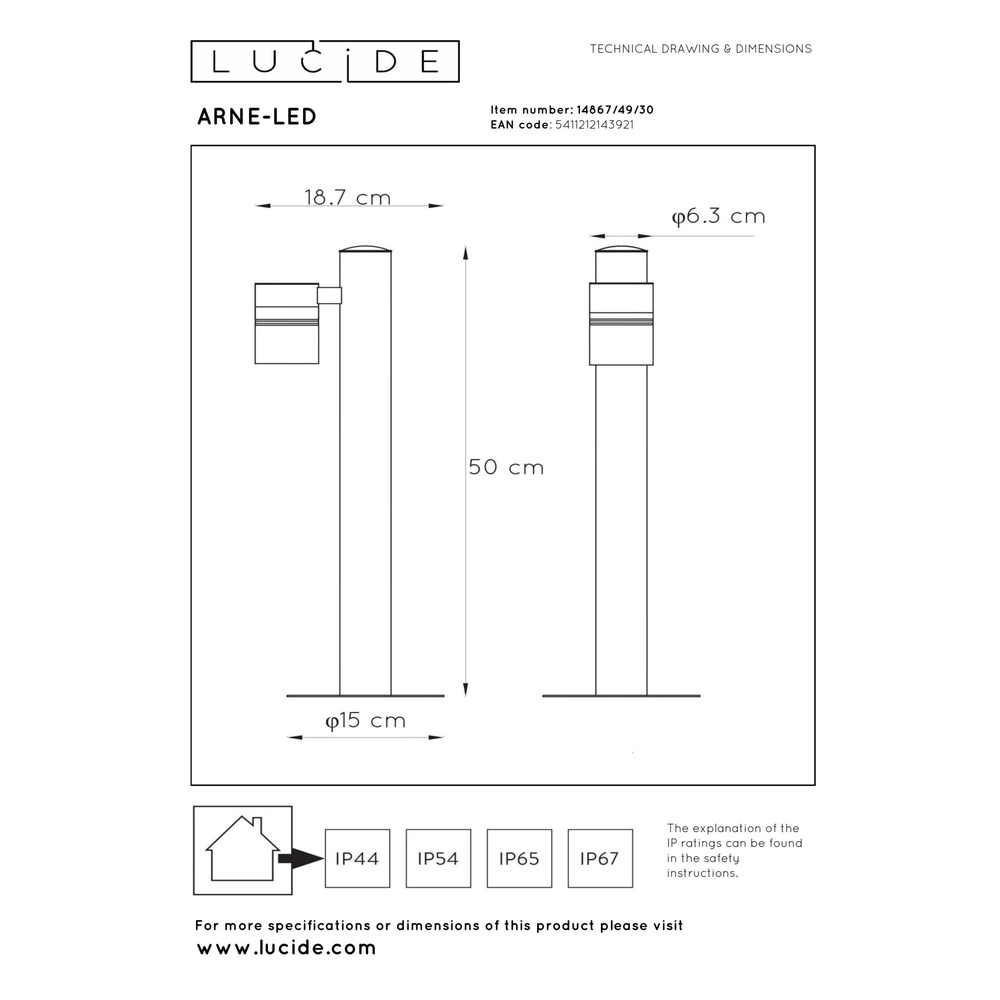 Tuinlamp Arne-Led zwart Lucide 5411212143921