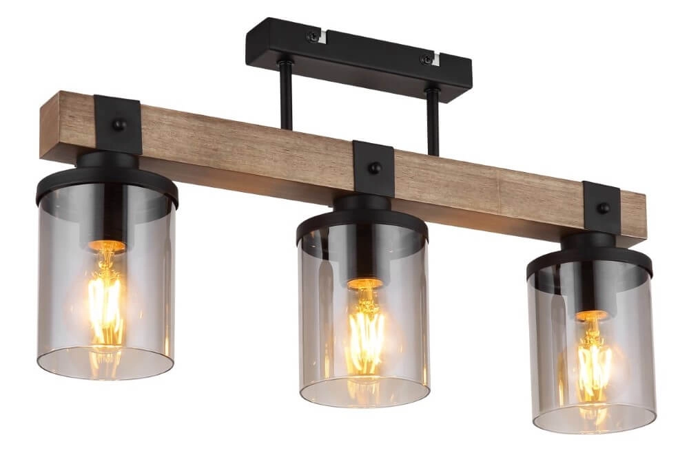3-lichts plafondlamp Lila zwart met hout