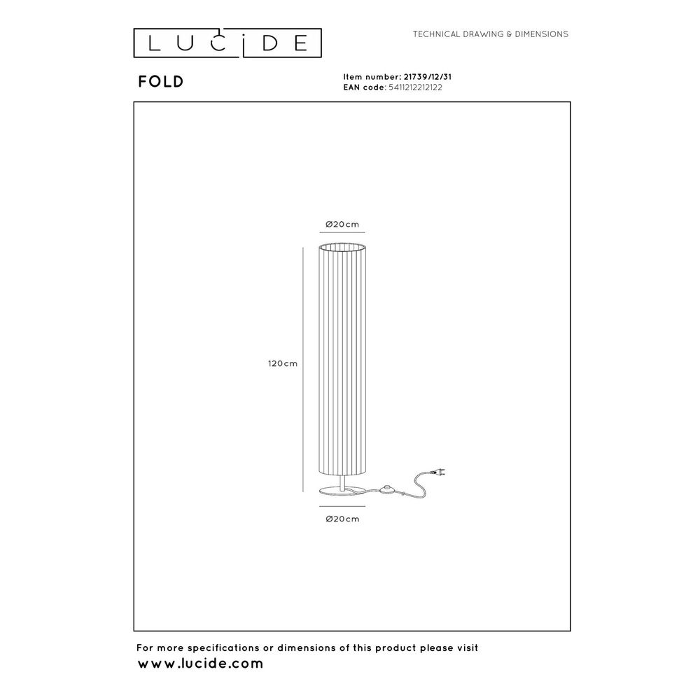 Design vloerlamp Fold Ø 20cm x 120cm Lucide 5411212212122