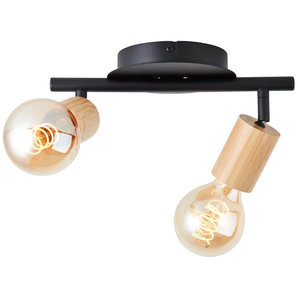 2-lichts plafondlamp Tiffany zwart met hout Brilliant 4004353406447
