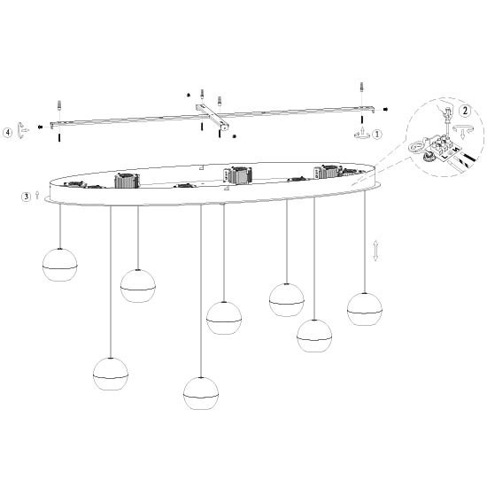 Ovale hanglamp Belluno 8-lichts led - zwart Steinhauer 8712746184006