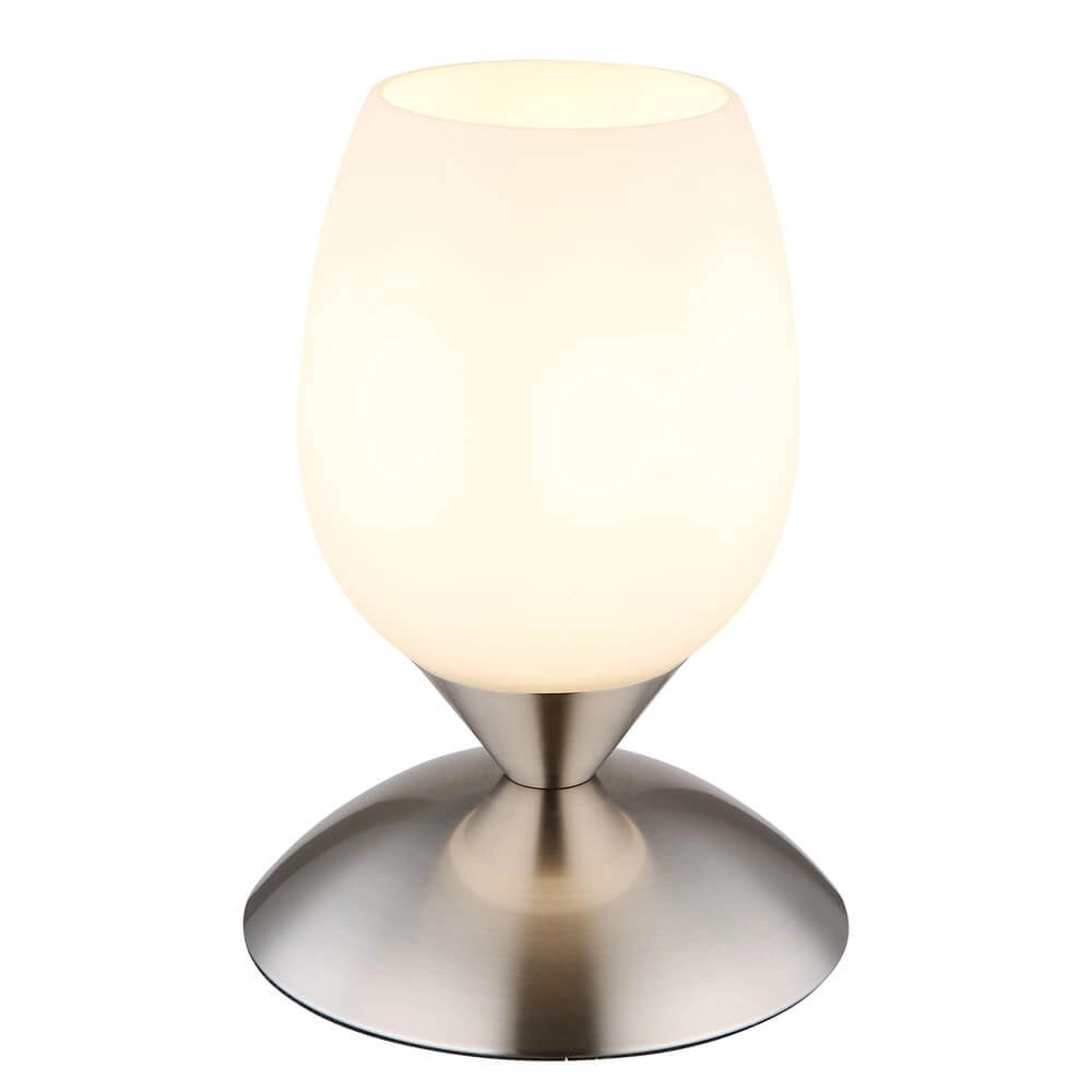 Tafellamp Kuwaita nikkel met wit glas