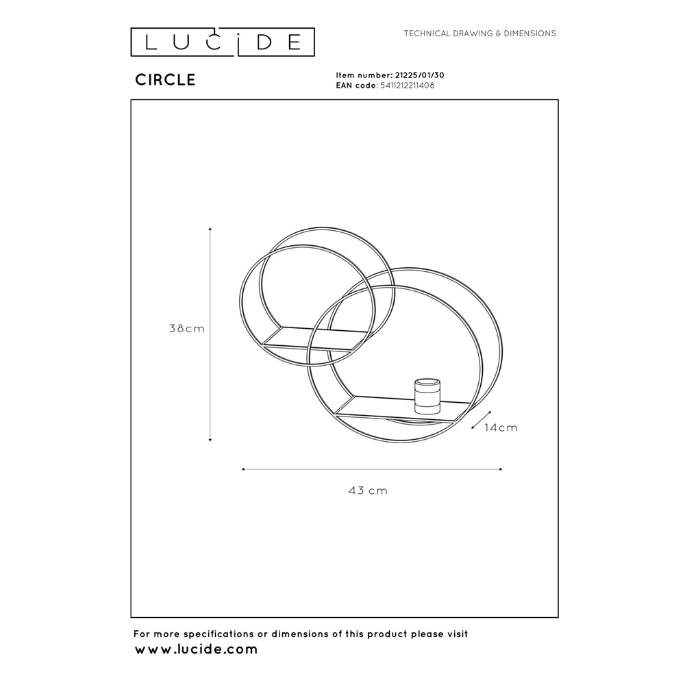 Unieke wandlamp Circle zwart met schapjes Lucide 5411212211408