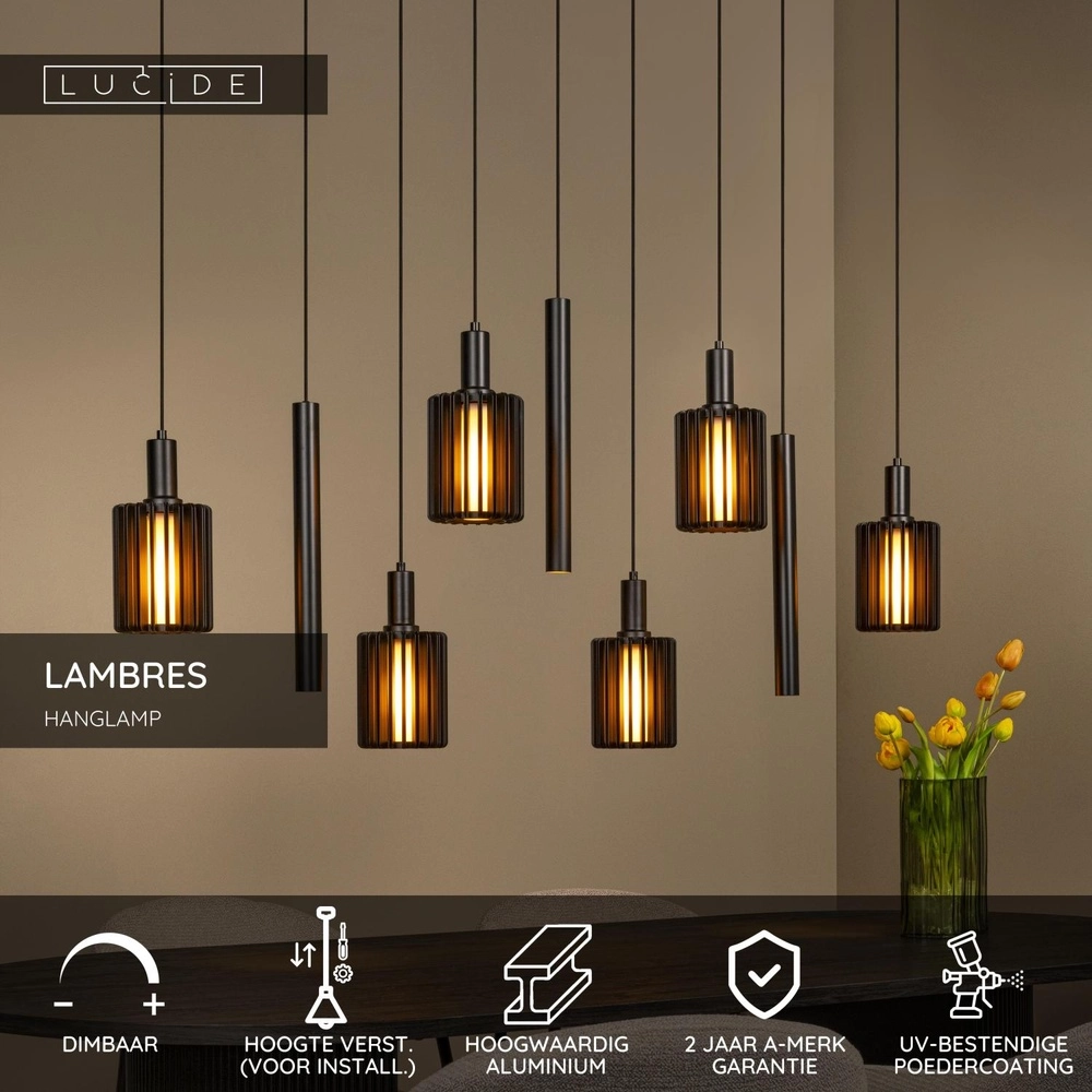 9-lichts hanglamp Lambres zwart Lucide 5411212452986
