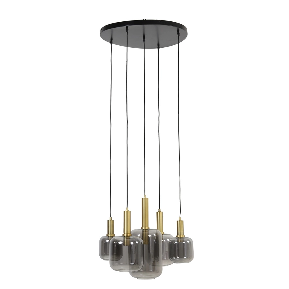 Vide hanglamp Lekar 5x E27 - messing met smoke glas Light & Living 8717807604585