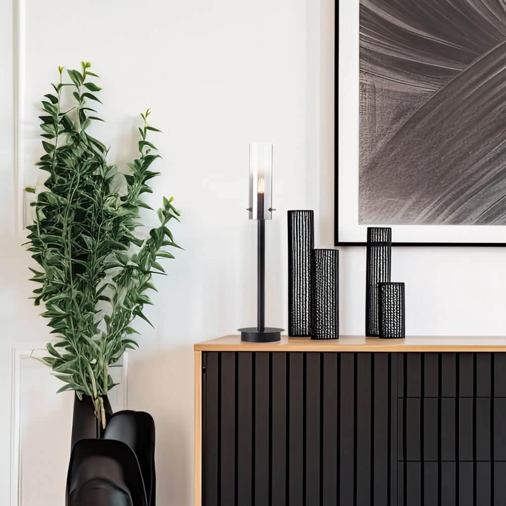 Tafellampje Glasini zwart met smoke glas Brilliant 4004353429538