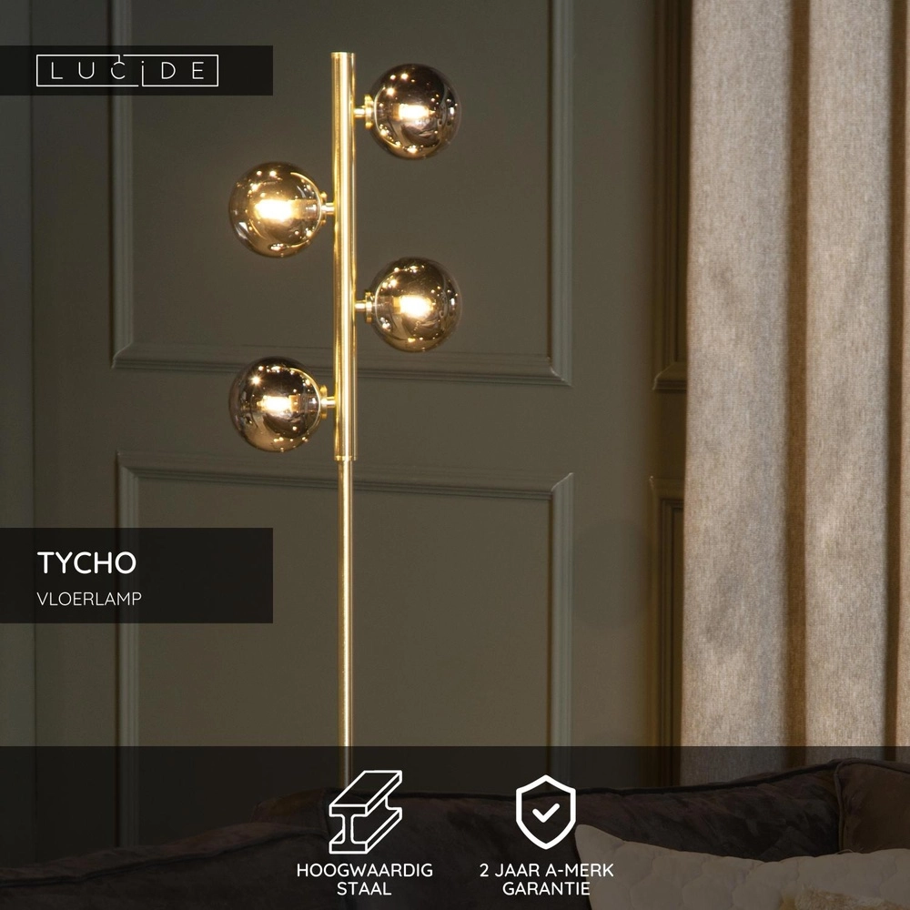 Vloerlamp Tycho goud Lucide 5411212450982