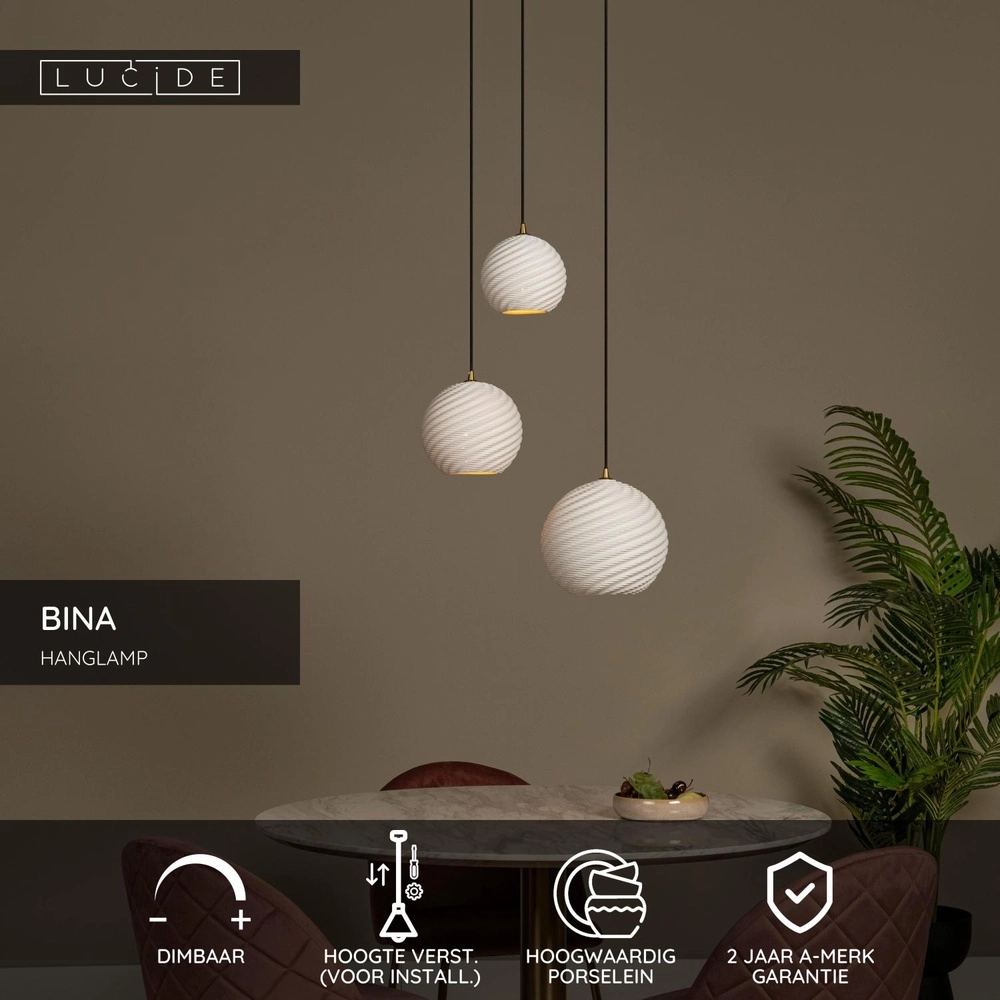 Design hanglamp Bina 3-lichts rond wit Lucide 5411212135018