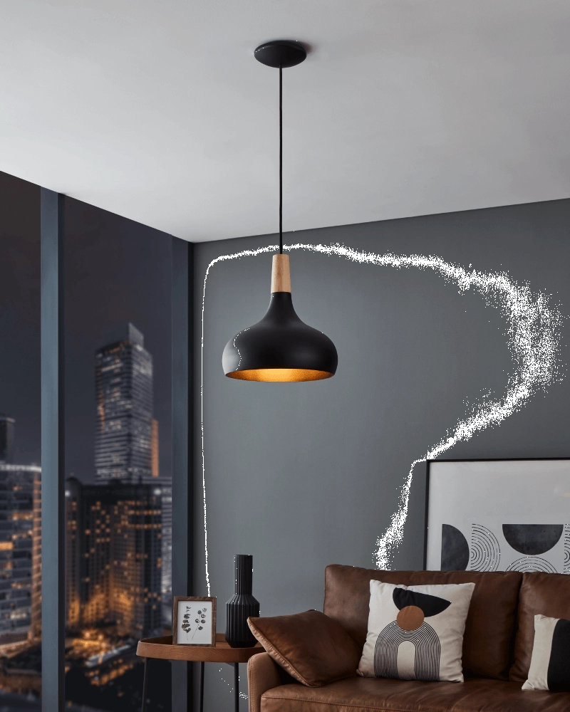 Zwarte hanglamp Sabinar Ø 28cm met hout Eglo 9008606235780