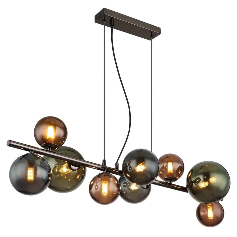 Zwarte hanglamp Riha gekleurd glas 9-lichts