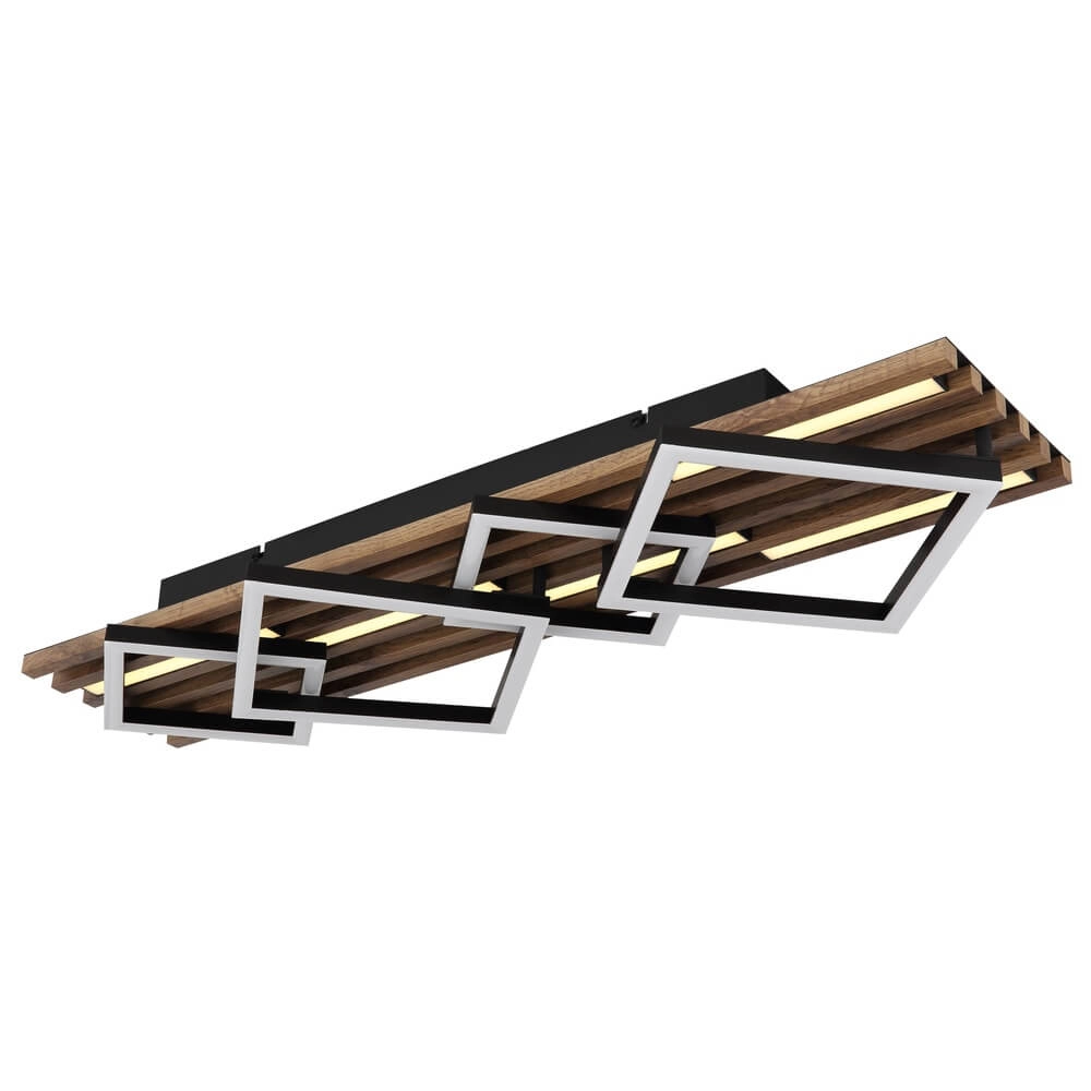 Plafondlamp Obrien zwart met hout 4-lichts Globo 9007371518302