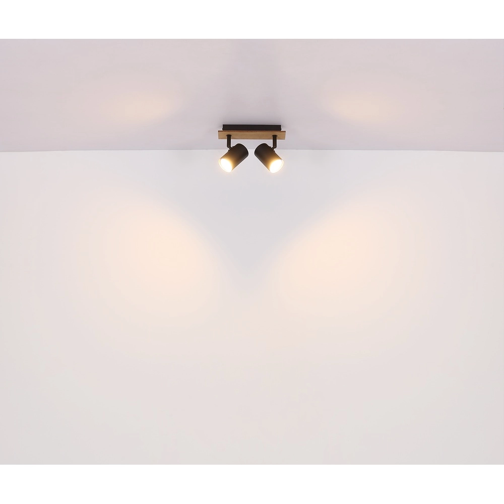 Plafondlamp Linca 2-lichts zwart met hout Globo 9007371452941