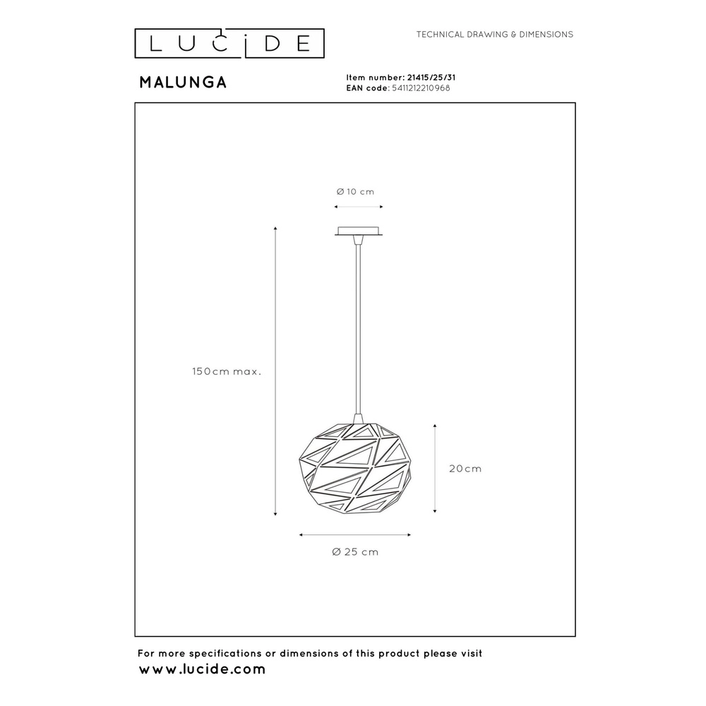 Design hanglamp Malunga wit Lucide 5411212210968
