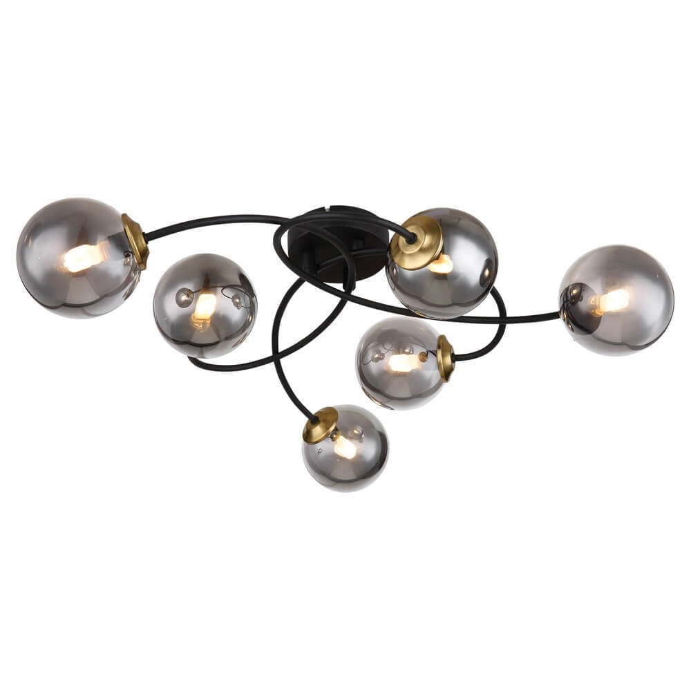 Zwarte plafondlamp Jorge bol smoke glas 6-lichts