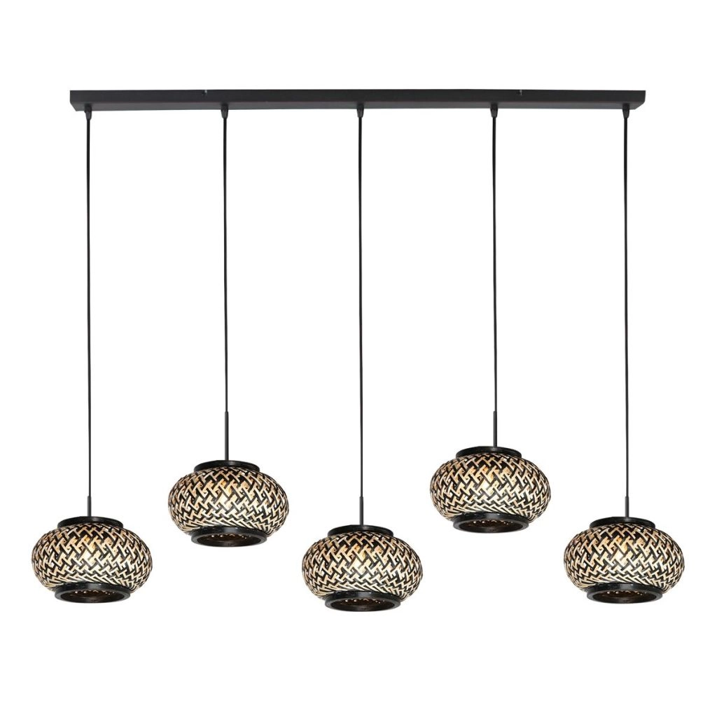 5-lichts hanglamp recht Nox Light met bamboe kappen Steinhauer 8712746183221