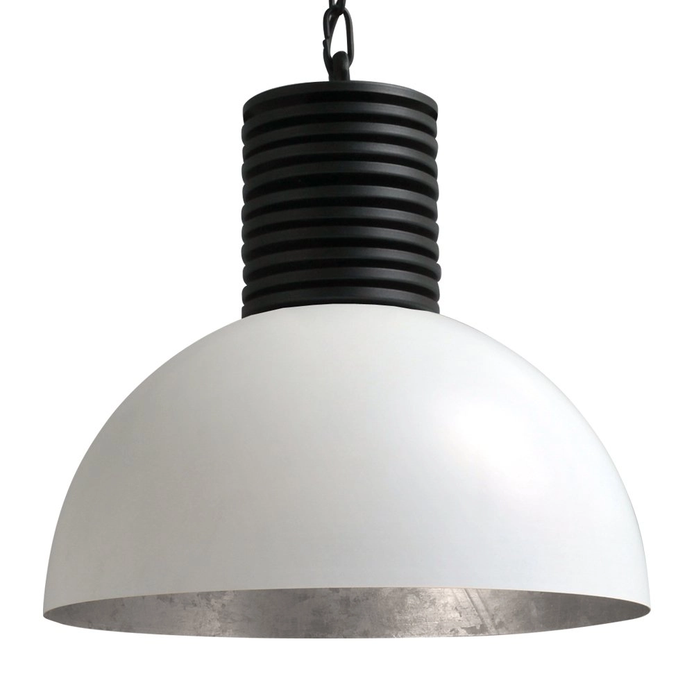 Stoere witte hanglamp Industria 40cm wit met oudzilver Stoere witte hanglamp Industria 40cm wit met oudzilver