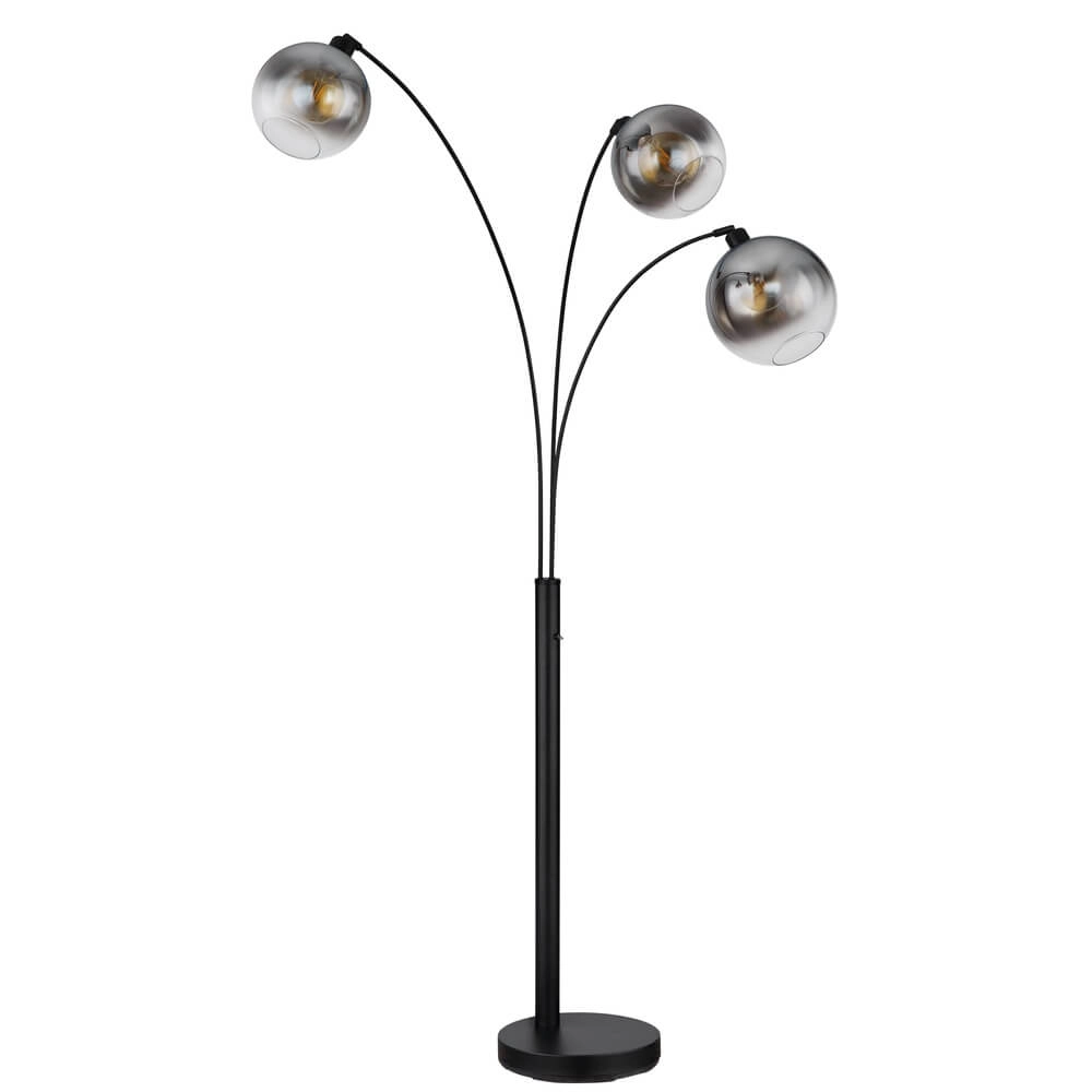 Zwarte vloerlamp Newcastle bol smoke glas 3-lichts Globo 9007371449798