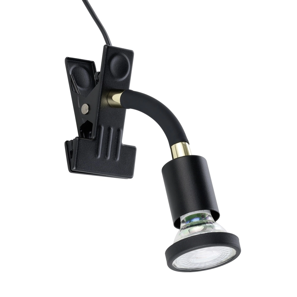 Klemspot Parrini schakelaar - zwart/messing - 1x GU10