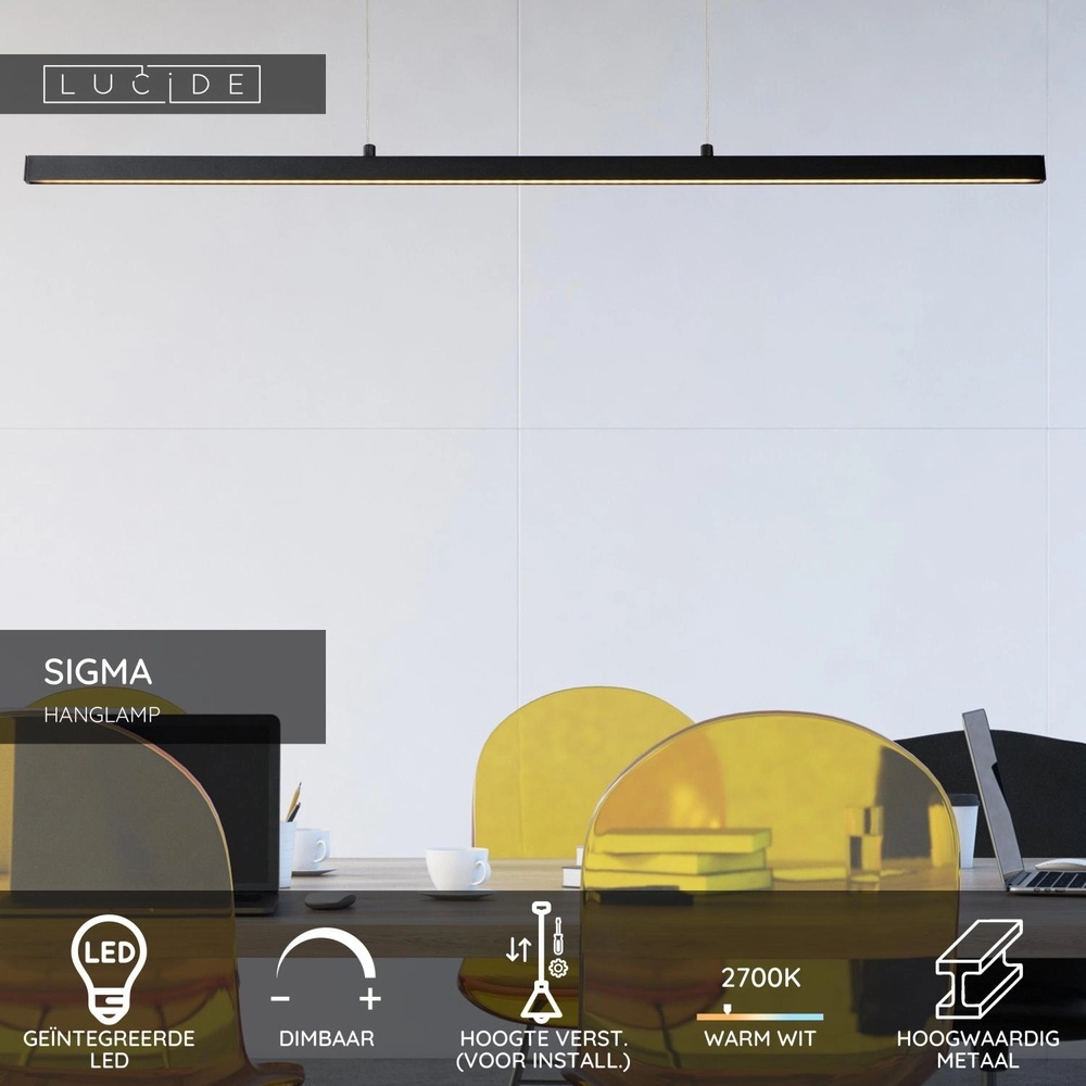 Strakke hanglamp Sigma zwart 118,5cm Lucide 5411212234308