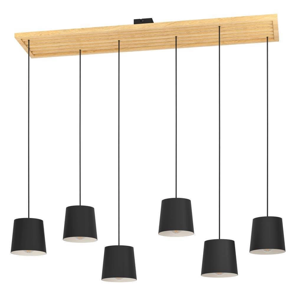 6-lichts hanglamp Camarioca hout met zwart