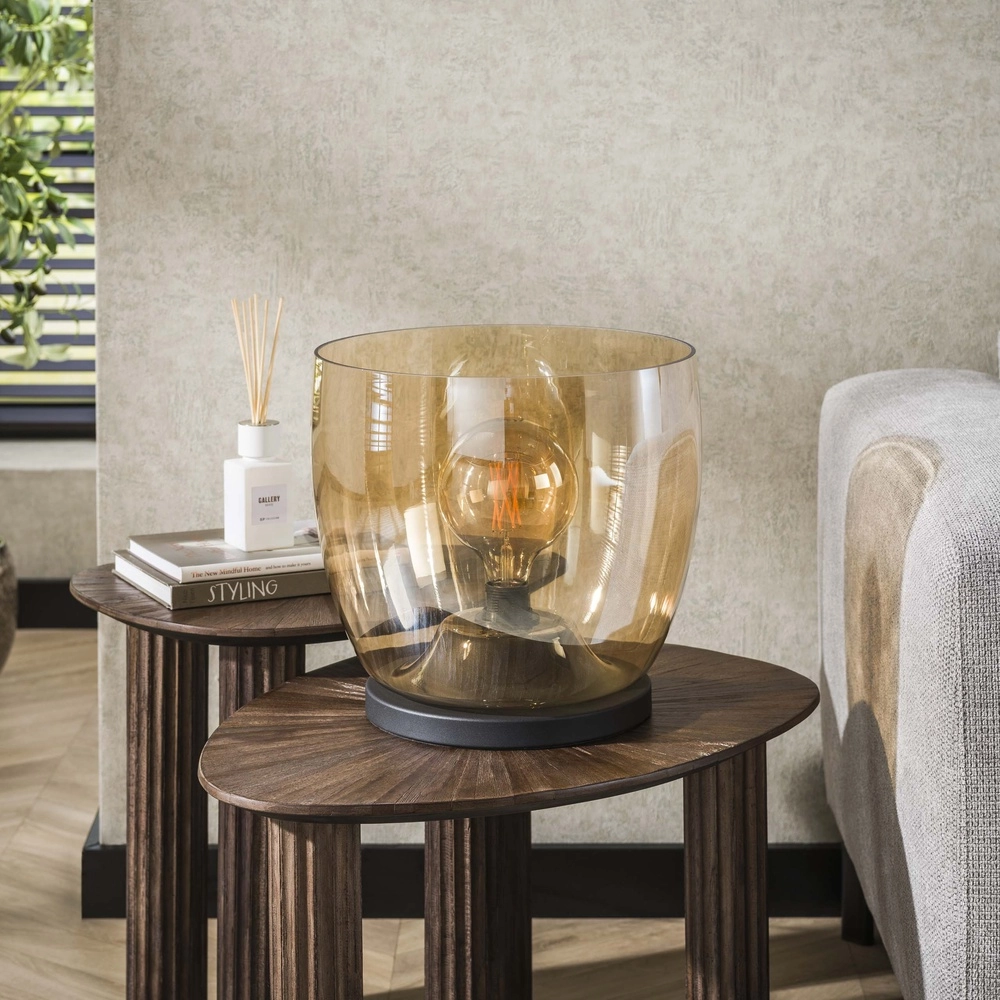 Vloerlamp amber glas UP Ø 33cm - 32cm hoog Lyora 8716803512610
