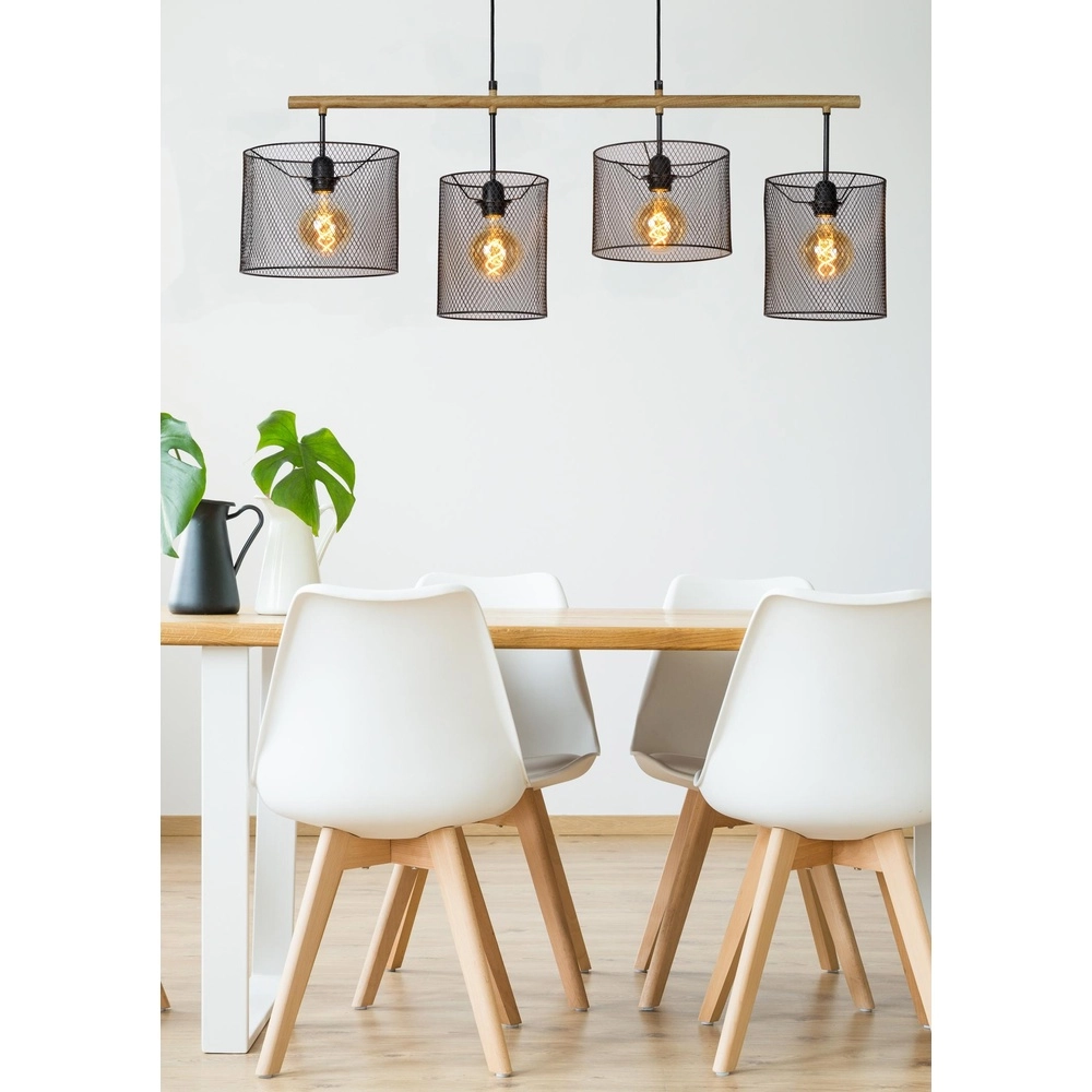 4-lichts hanglamp Baskett zwart met hout Lucide 5411212450531