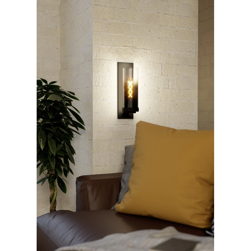 Zwarte wandlamp Toothill met smoke glas Eglo 9002759440039